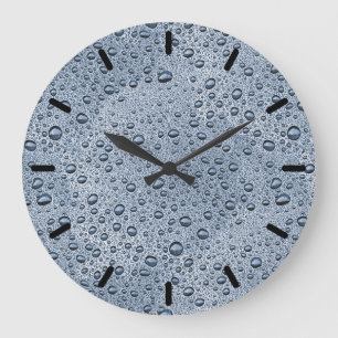Grande Horloge Ronde Gouttelettes d'eau grises de Gunmetal