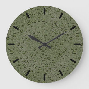 Grande Horloge Ronde gouttelettes d'eau verte d'olive