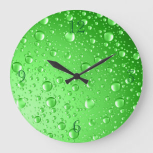 Grande Horloge Ronde Gouttes de pluie métallique verte