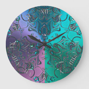 Grande Horloge Ronde Gradient métallique Hued de cool orné de bijoux 