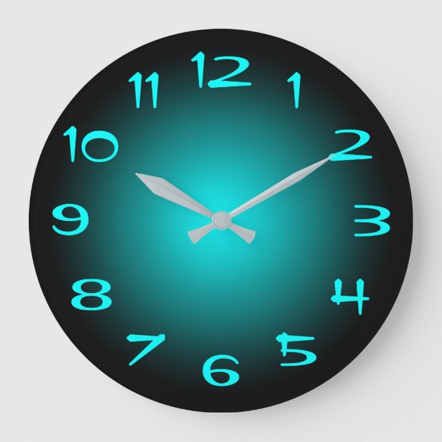 Grande Horloge Ronde Gradient radiale noire et aquatique (Recto)