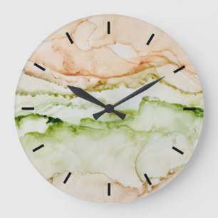 Grande Horloge Ronde Grand cadenas Pastel Abstrait Bio Green Apricot