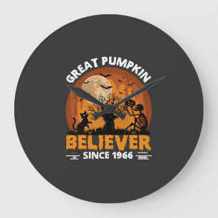 Grande Horloge Ronde Grand Croyant de la Citrouille Depuis Halloween Sq