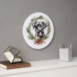 Grande Horloge Ronde Grand Dane Noël Wreath Festive Pup