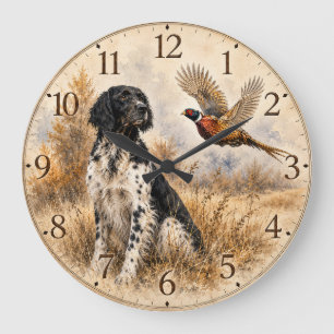 Grande Horloge Ronde Grand Münsterländer avec Faisan