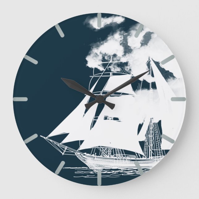 Grande Horloge Ronde Grand navire et nuages Nautique (Recto)