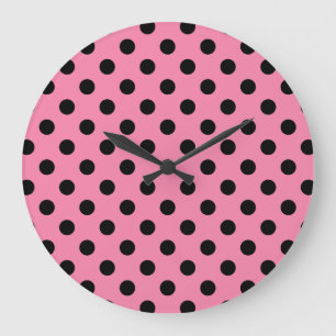 Grande Horloge Ronde Grands pois noirs sur fond rose chaud