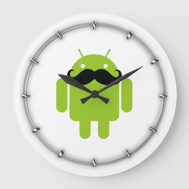 Grande Horloge Ronde Graphique androïde de moustache de noir de robot (Recto)