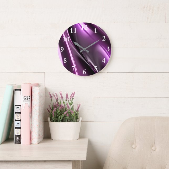 Grande Horloge Ronde Graphique futuriste réfléchi 3D violet (Salle de lecture)