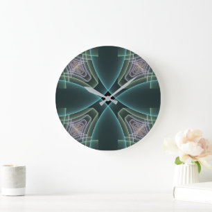 Grande Horloge Ronde Graphique géométrique Turquoise moderne