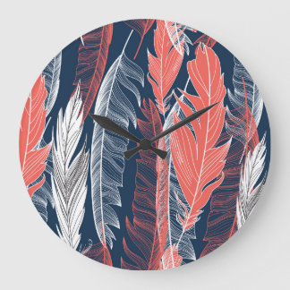 Grande Horloge Ronde Graphiques En Plumes, Beau Motif sans couture.