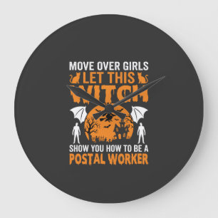 Grande Horloge Ronde Graphisme de chat sorcière employé postal drôle d'