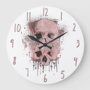 Grande Horloge Ronde Graphisme de crâne rose gold avec éclaboussures d'