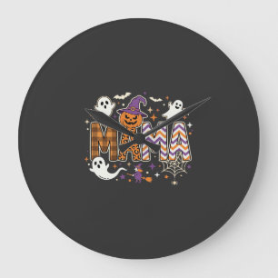 Grande Horloge Ronde Graphisme de Maman Halloween Fantômes Sorcière et