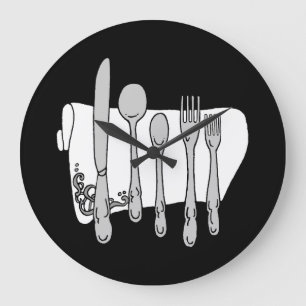 Grande Horloge Ronde Gray Silverware White Napkin No Numbers Clock