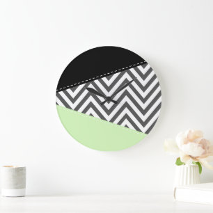 Grande Horloge Ronde Gray Zigzag, Gray Chevron, Zigzag Pattern, Mint