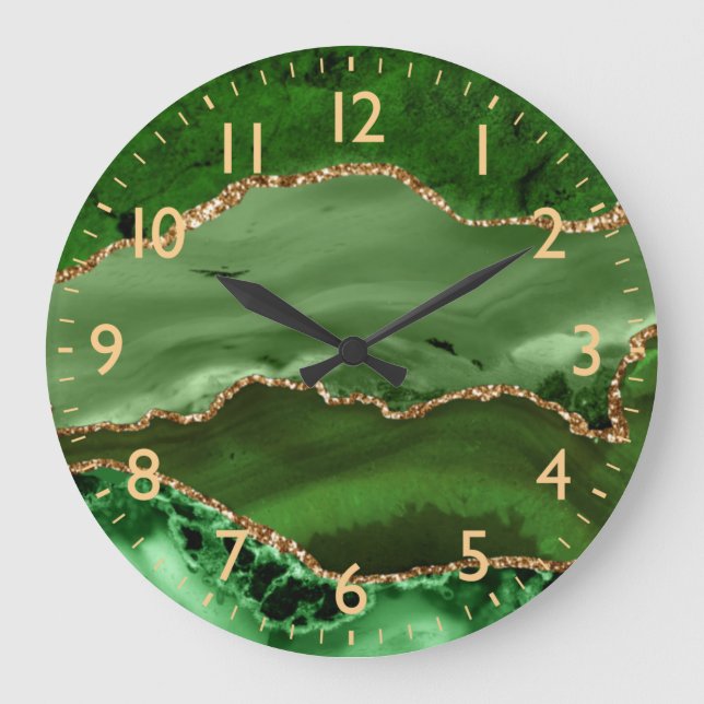 Grande Horloge Ronde Green and Faux Gold Glitter Marble Agate (Recto)