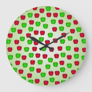 Grande Horloge Ronde Green and Red Apples Pattern Wall Clock