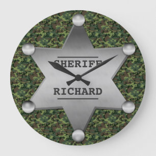 Grande Horloge Ronde Green Camouflage Pattern Shérif Name Badge