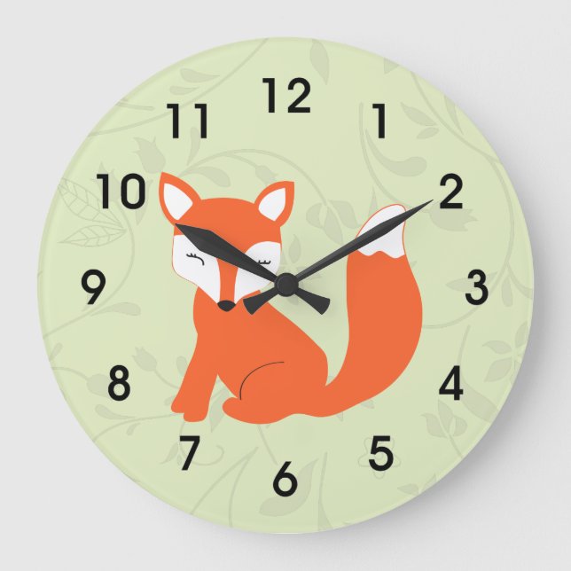 Grande Horloge Ronde Green Cute Woodland Baby Fox (Recto)