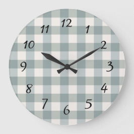 Grande Horloge Ronde Green Plaid En vichy Country Farmhouse Simple
