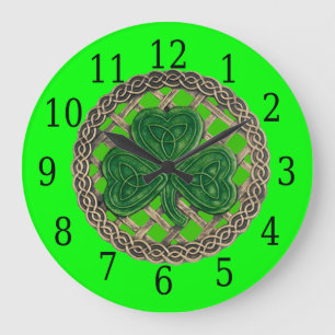 Grande Horloge Ronde Green Shamrock and Celtic Knots