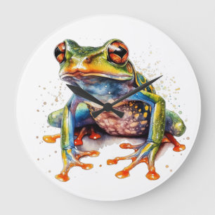 Grande Horloge Ronde Grenouille de la forêt tropicale Emerald Eye