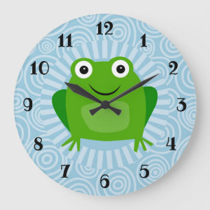 Grande Horloge Ronde Grenouille drôle - Froggy mignon sur le bleu