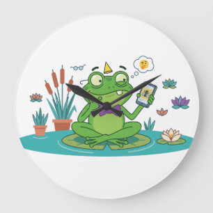 Grande Horloge Ronde Grenouille drôle naviguant sur smartphone