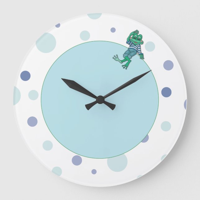 Grande Horloge Ronde Grenouille en Jeans, Anniversaire, Pois (Recto)