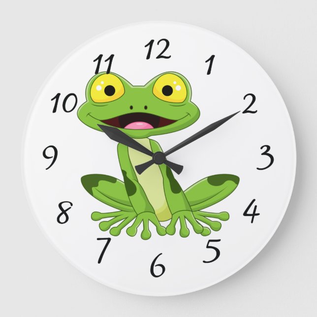 Grande Horloge Ronde Grenouille verte mignonne (Recto)