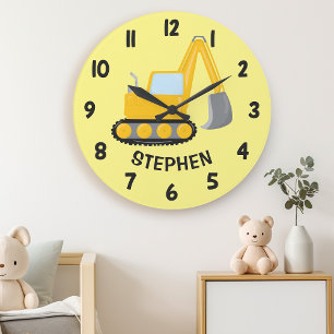 Grande Horloge Ronde Griffe de construction mignonne pour garçon chambr