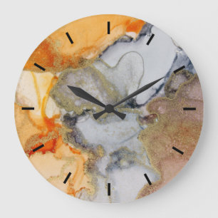 Grande Horloge Ronde Gris Abstrait d'abricot doré sans chiffres 