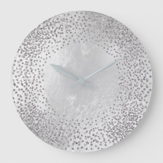 Grande Horloge Ronde Gris argenté en verre gris de parties (Recto)