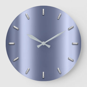 Grande Horloge Ronde Gris argenté minimal métallique de graphite bleu