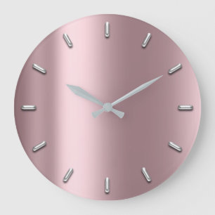 Grande Horloge Ronde Gris argenté minimal métallique rose mauve