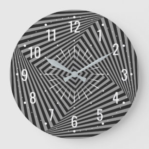 Grande Horloge Ronde Gris et Noir Géométrique Unique
