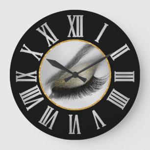 Grande Horloge Ronde Gris Noir Argent Gris Romain Numéros Lash