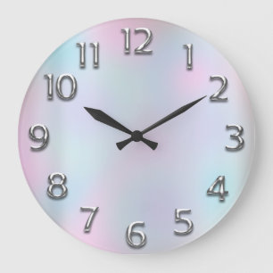 Grande Horloge Ronde Gris Rose. Numéro arabe Holographe bleu moderne