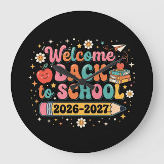 Grande Horloge Ronde Groovy Bienvenue à l'école 2026-2027 Enseignant