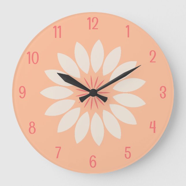 Grande Horloge Ronde Grosse fleur blanche sur la pêche (Recto)