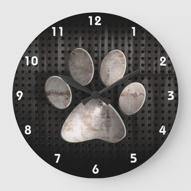 Grande Horloge Ronde Grunge Empreinte de patte (Recto)