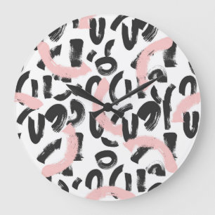 Grande Horloge Ronde Grunge graffiti : touches de pinceau d'art.