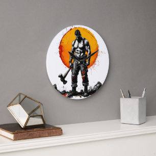 Grande Horloge Ronde guerrier barbare médiéval imaginaire hummer force