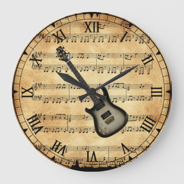 Grande Horloge Ronde Guitare électrique ~ Arrière - plan de musique Vin (Recto)