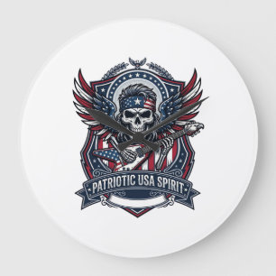 Grande Horloge Ronde Guitariste de la Liberté Patriotique Crâne Musique