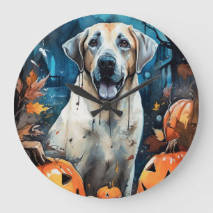 Grande Horloge Ronde Halloween Berger d'Anatolie avec citrouilles effra