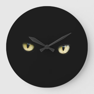 Grande Horloge Ronde Halloween Black Cat Eyes Mur Cup