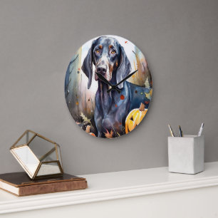 Grande Horloge Ronde Halloween Bluetick Coonhound avec citrouilles épou