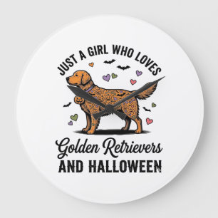 Grande Horloge Ronde Halloween Chienne Maman Rétrieneur Doré Vintage Ar